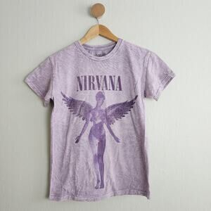 Urban Outfitters Nirvana Acid Wash Purple Graphic Band Short Sleeve T-Shirt Top
